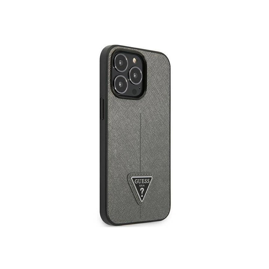 Guess PU Saffiano Triangle Case for iPhone 13 Pro Silver