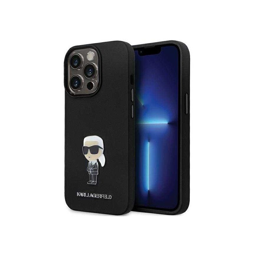 Karl Lagerfeld Case for iPhone 13 Pro 6.1" KLHCP13LSMHKNPK Black HC Silicone Ikonik Metal Pin