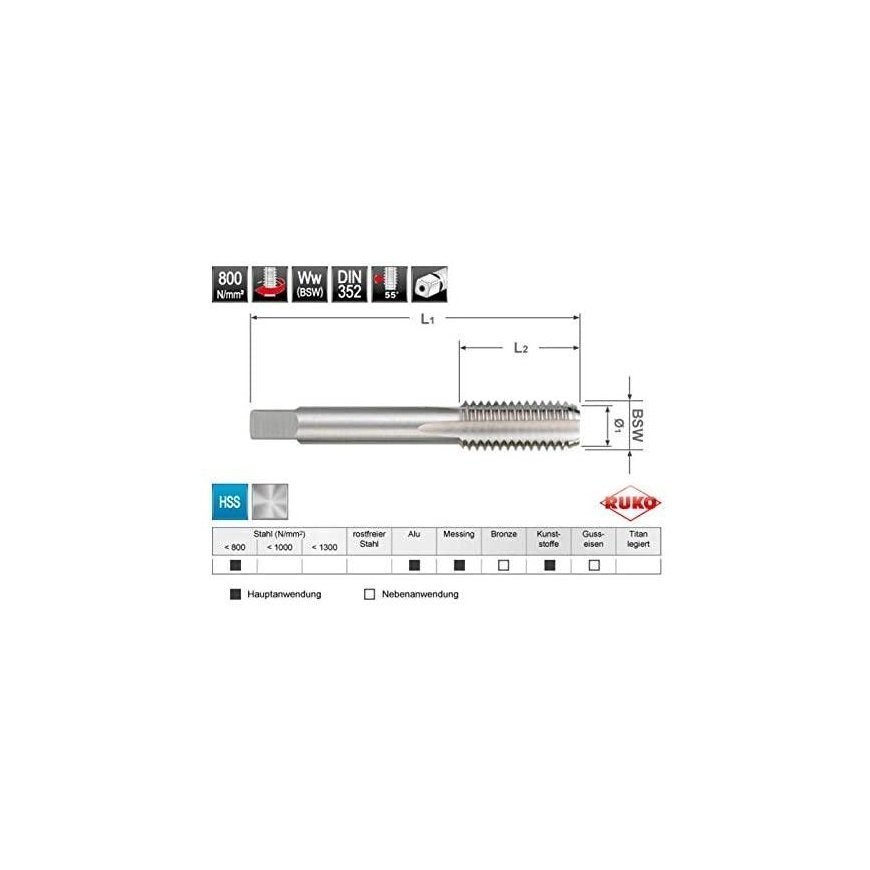Hand tap RUKO BSW DIN 352 HSS 5/8" – 2