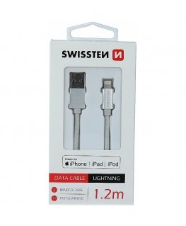 Swissten tekstylny USB - Lightning mFi 1.2m srebrny