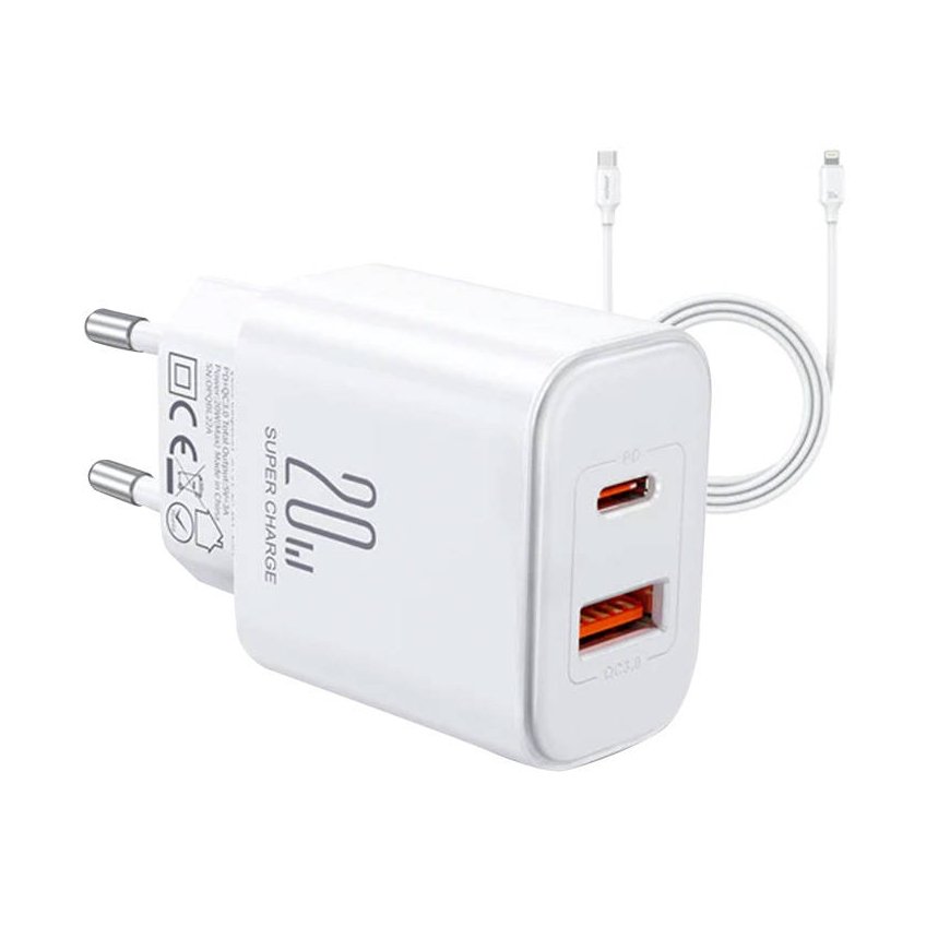 Charger Joyroom JR-TCF05 Flash, 20W + C to L Cable 1m (White)