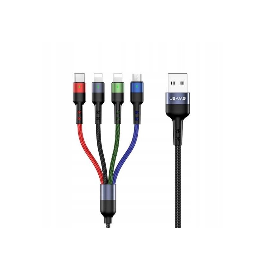 USAMS Kabel pleciony U26 4w1 3m 2A Fast Charge (2xlightning|micr