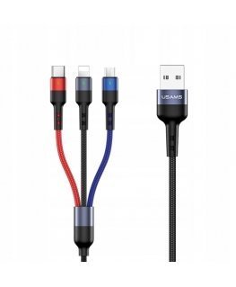 USAMS Kabel pleciony U26 3w1 0.35m 2A Fast Charge (lightning|mic