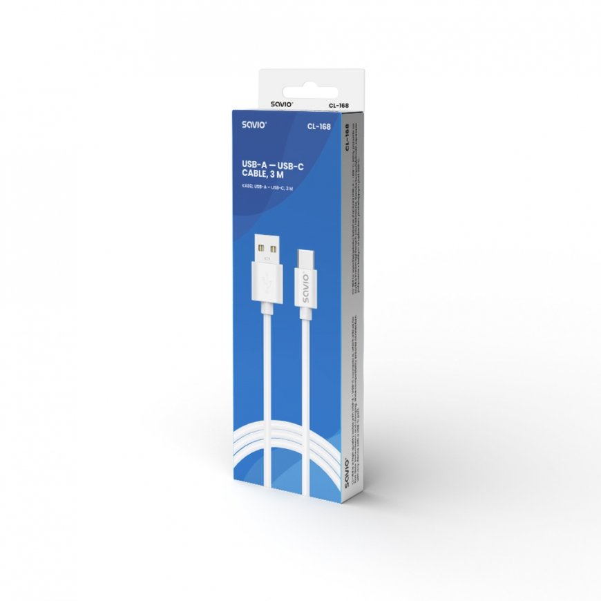 Savio USB cable 2 m USB 2.0 USB A - USB C White CL-168 USB-kaabel 3 m Valge – 2