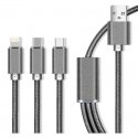 MaXlife OEM001651 USB kabelis USB A USB C/Micro-USB B/Lightning Pelēks