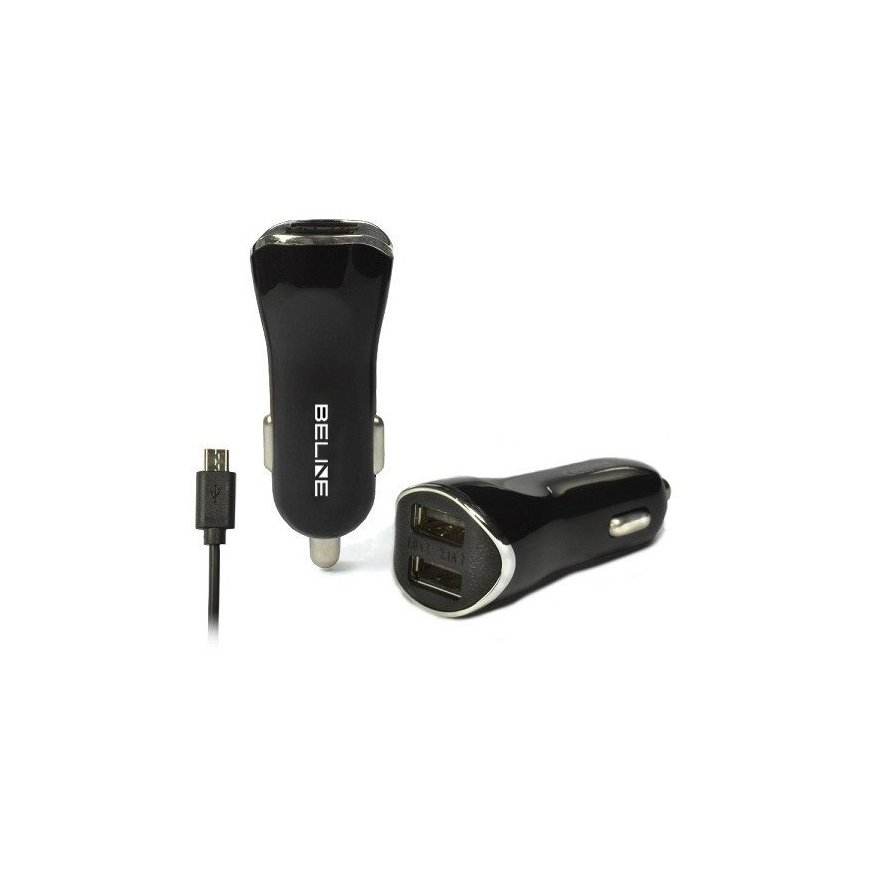 Car charger 2xUSB + microUSB 2.1A black