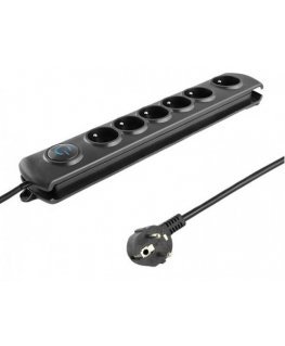 Qoltec 50111 ylijännitesuoja Musta 6 AC-pistorasia(a) 230 V 1,8 m