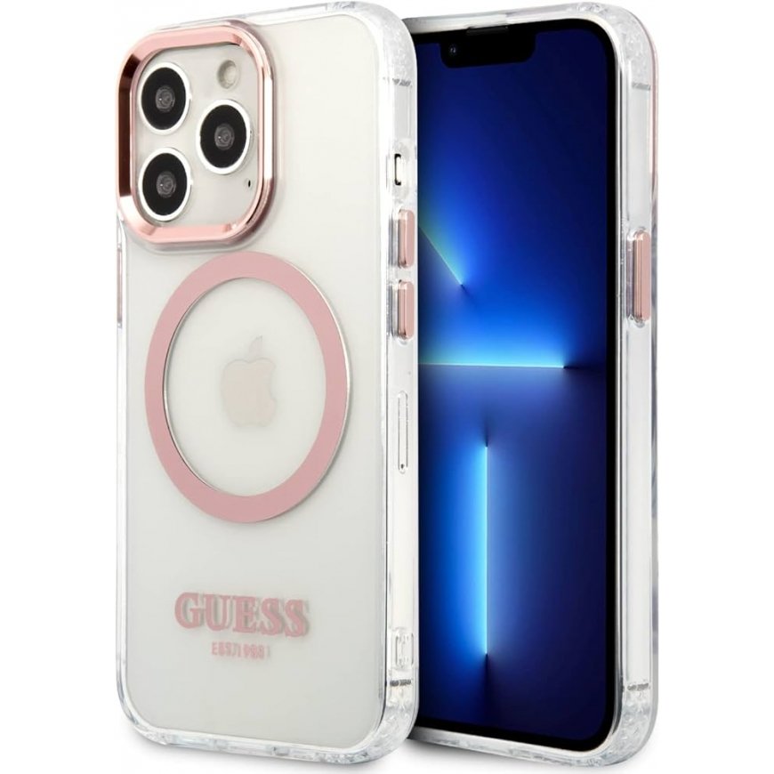 Guess Transparent MagSafe Compatible Case for iPhone 13 Pro Pink