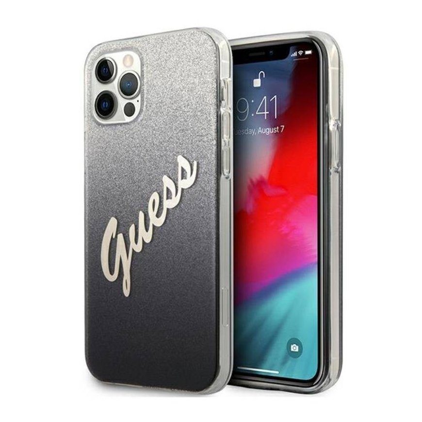 Guess Glitter Gradient Script - Etui iPhone 12 Pro Max (czarny)