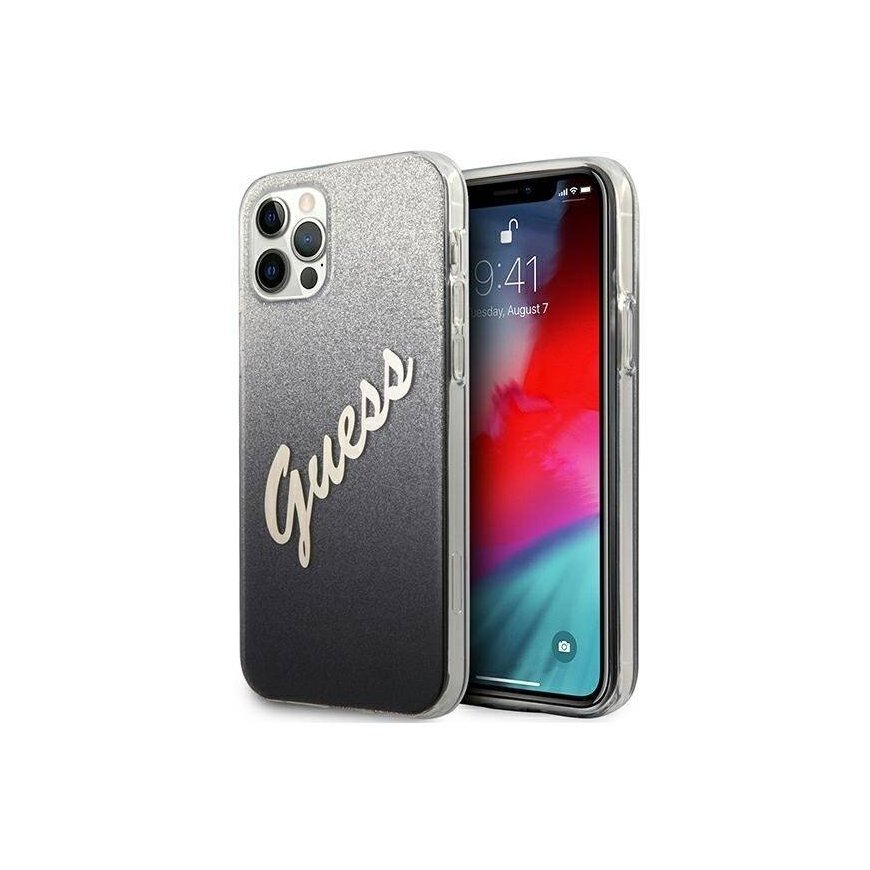 Guess Glitter Gradient Script - Etui iPhone 12 Pro Max (czarny) – 2