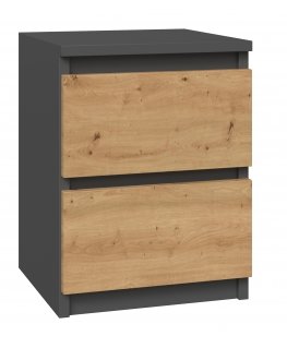 Topeshop M2 ANTRACYT/ARTISAN naktinis staliukas / staliukas prie lovos 2 stalčiai Antracitas, Ąžuolas, Medis