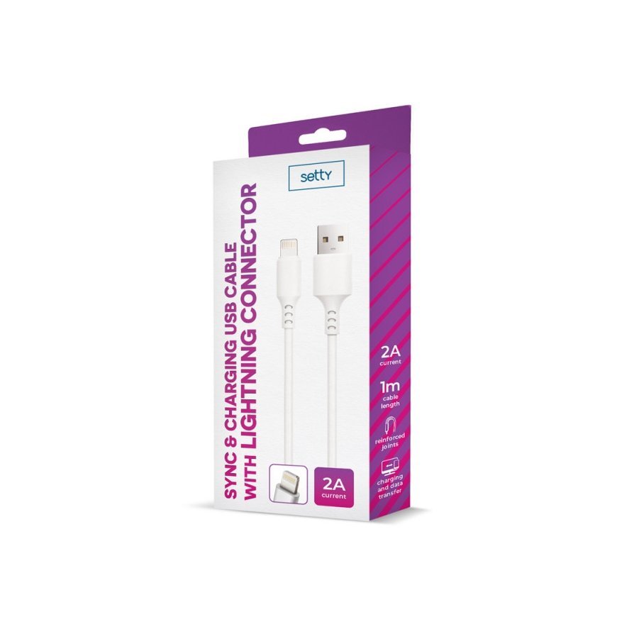Setty cable USB - Lightning 1,0 m 2A white NEW