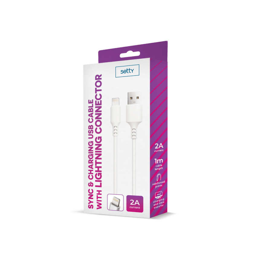 Setty cable USB - Lightning 1,0 m 2A white NEW – 2