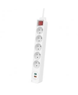 Hama Listwa Zasilająca 5 gniazd, 1 USB C, 1 USB A, 1,4 m