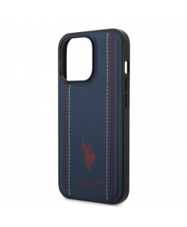 U.S. Polo PU Leather Stitched Lines Case for iPhone 14 Pro Navy