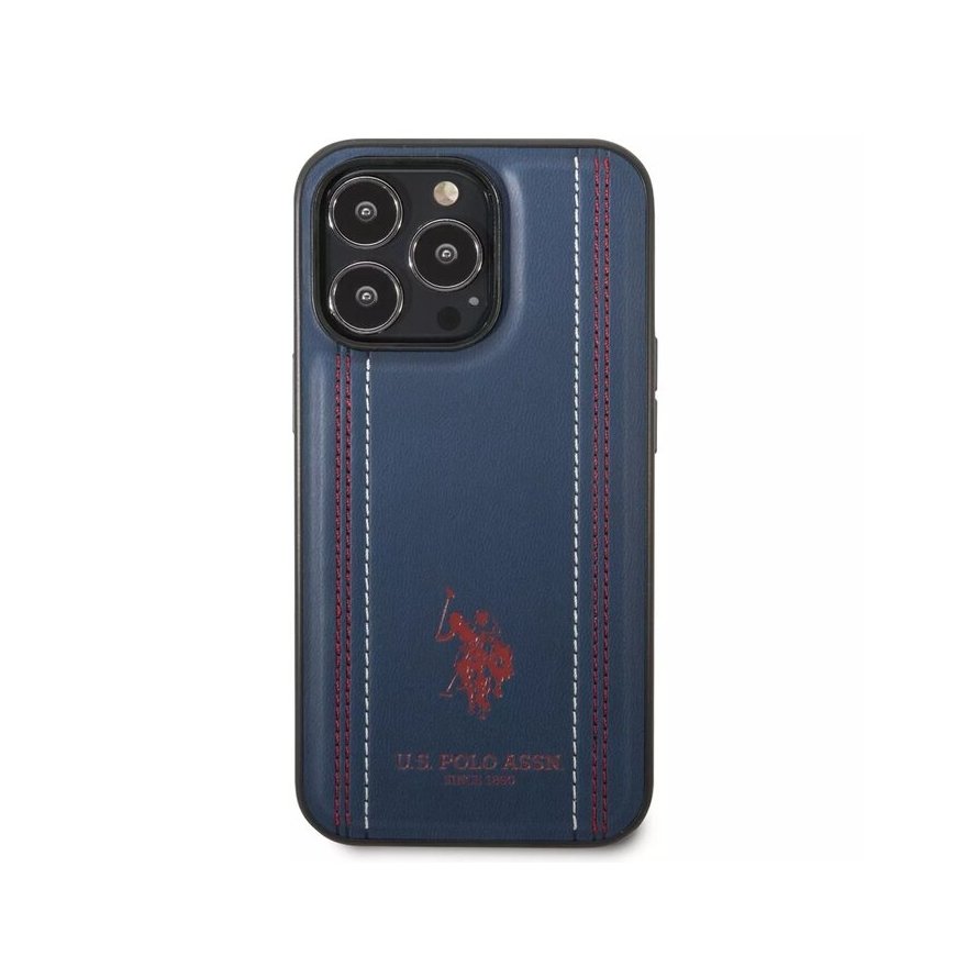 U.S. Polo PU Leather Stitched Lines Case for iPhone 14 Pro Navy – 2