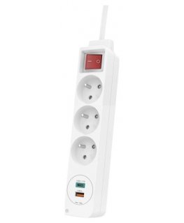 Hama Listwa Zasilająca 3 gniazda, 1 USB C, 1 USB A, biała
