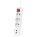 Hama Listwa Zasilająca 3 gniazda, 1 USB C, 1 USB A, biała