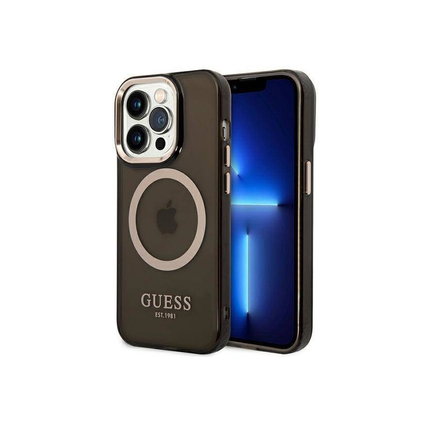 Guess Translucent MagSafe Compatible Case for iPhone 14 Pro Blac