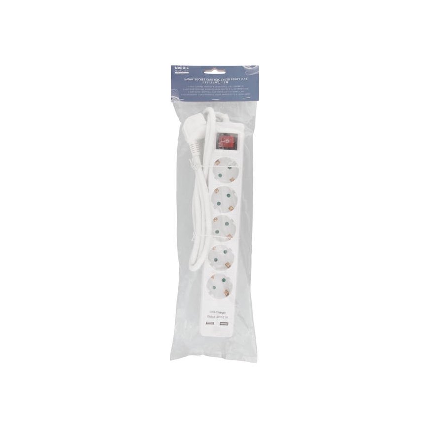 5-way socket Nordic Quality earthed, 2xUSB-A (3x1.5mm²), 1.5m / 222998 – 2