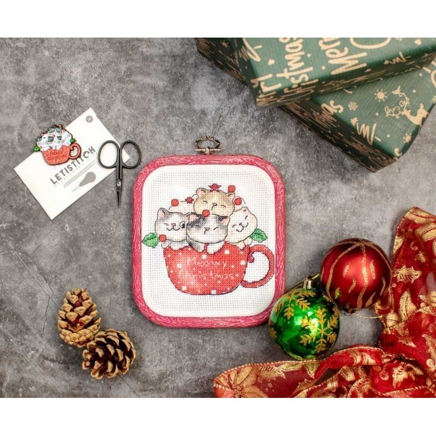 luca S Suskaičiuotas siuvinėjimo kryželiu rinkinys "Meowy Christmas" - su lanku, įtrauktas 11x9 cm SLETIL8080 – 2