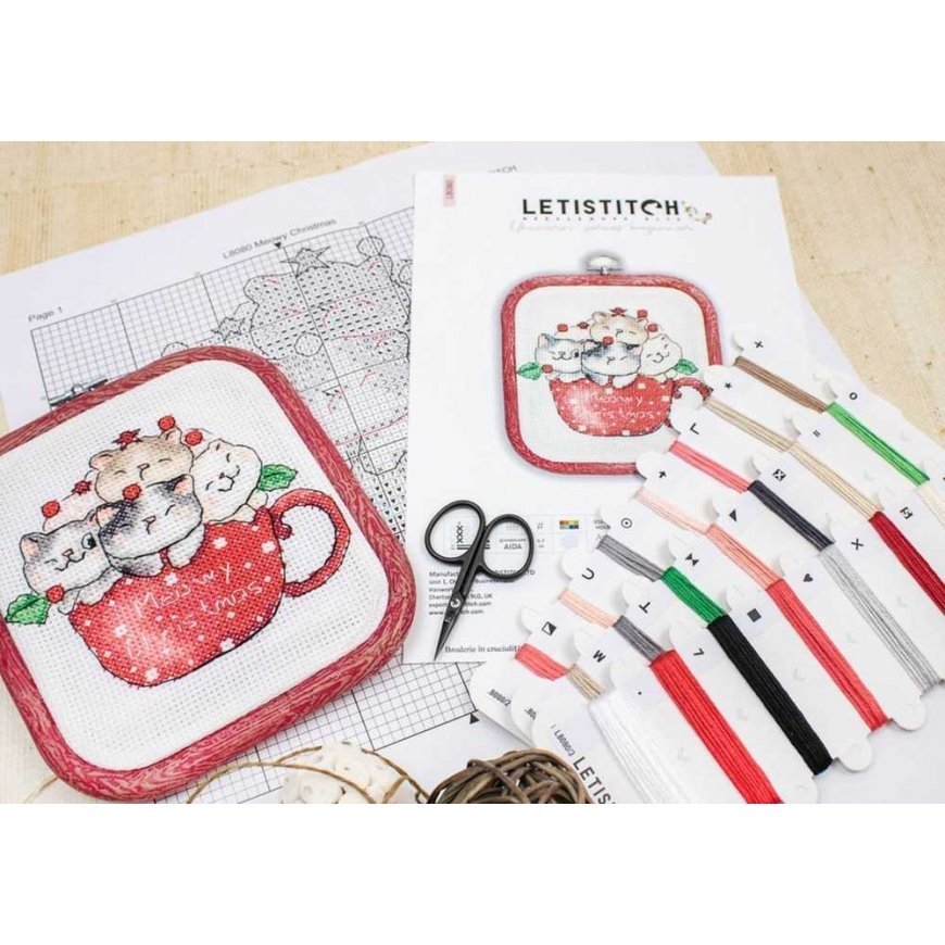 luca S Counted Cross Stitch Kit Meowy Christmas - With Bow Included 11x9cm SLETIL8080 – 3