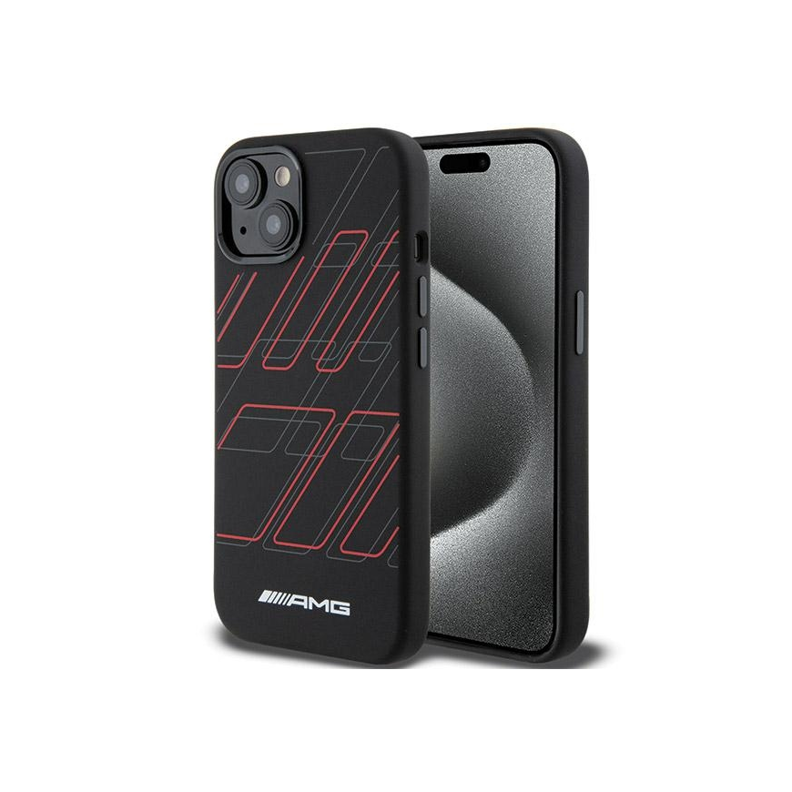 Mercedes AMG Silicone Large Diamond Pattern MagSafe Case for iPhone 15/14/13 - Black