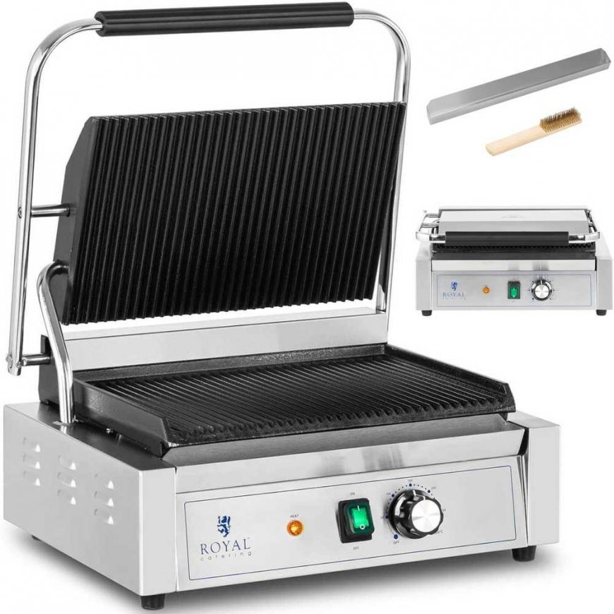 Royal Catering Ribbed electric contact grill 33 x 22 cm 2200 W