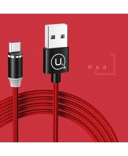 USAMS Kabel magnetyczny U-Sure microUSB 1m 2.1A pleciony czerwon