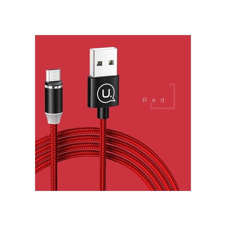 USAMS Kabel magnetyczny U-Sure microUSB 1m 2.1A pleciony czerwon