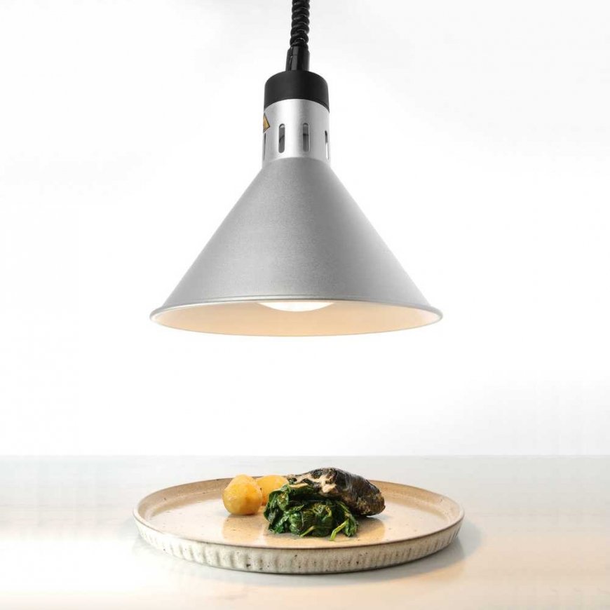 Hendi Food warming lamp - hanging conical silver 250W – 3