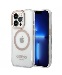 Guess Transparent MagSafe Compatible Case for iPhone 14 Pro Gold