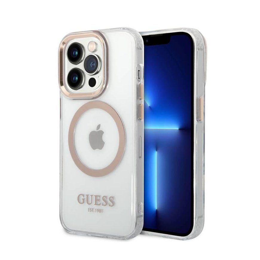 Guess Transparent MagSafe Compatible Case for iPhone 14 Pro Gold