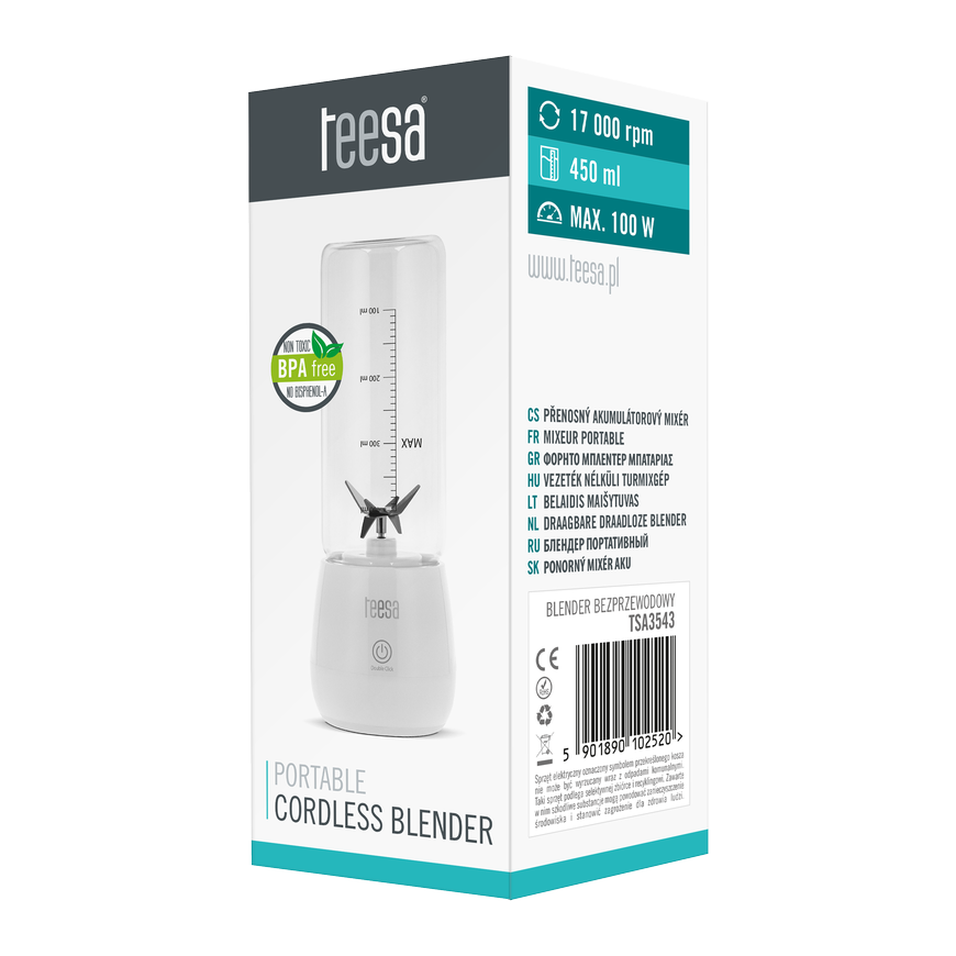 Beater Teesa Cordless mixer, glass cup, 450 ml, 100 W, 6 blades – 4