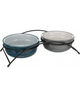 TRIXIE Bowl set, ceramic-metal, 2x0.6 l, ø 15 cm-32x9x16 cm, petrol-light