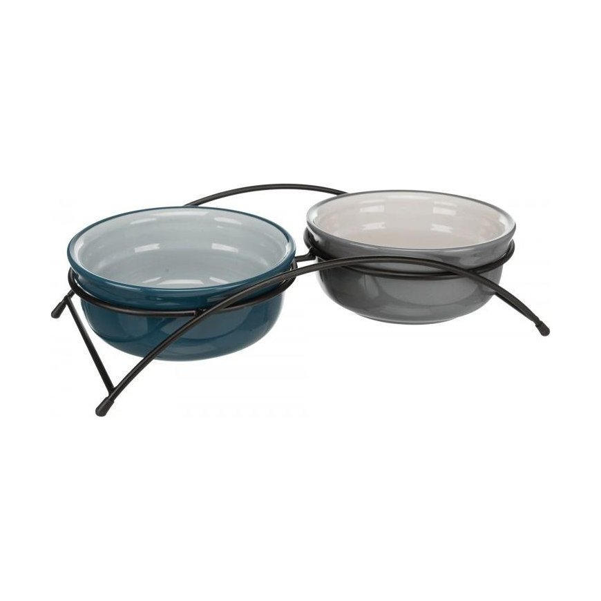 TRIXIE Bowl set, ceramic-metal, 2x0.6 l, ø 15 cm-32x9x16 cm, petrol-light