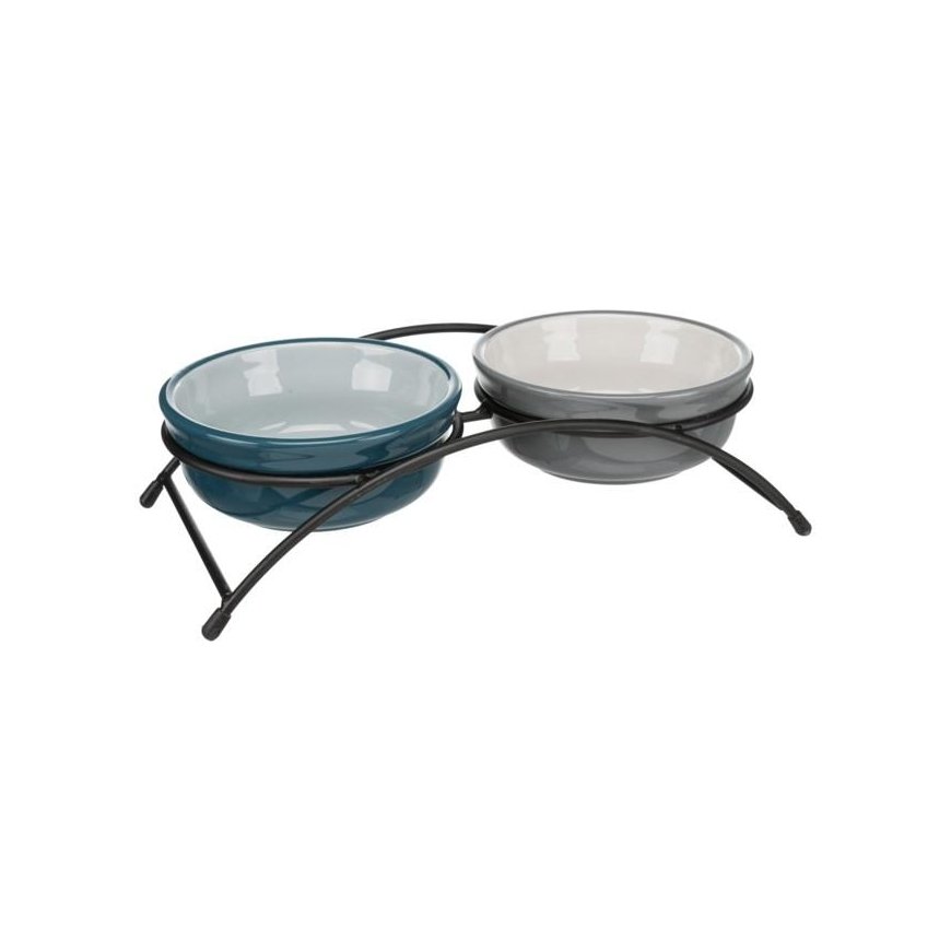 TRIXIE Bowl set, ceramic-metal, 2x0.6 l, ø 15 cm-32x9x16 cm, petrol-light – 2