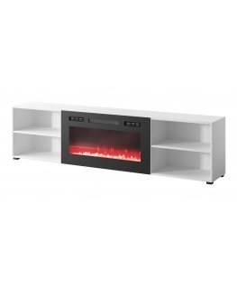 RTV cabinet POLO 200x33x50.5 white + fireplace black