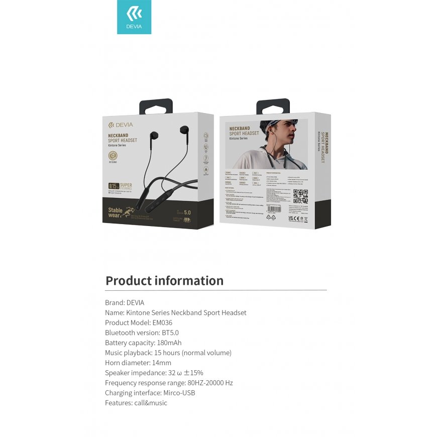 Devia Bluetooth earphones Kintone Neck black – 2