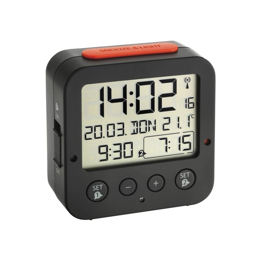 TFA 60.2528.01 Bingo black Digital RC Alarm Clock w. Temper