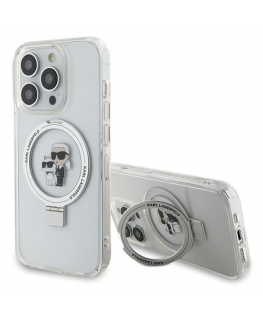 Dėklas Karl Lagerfeld Ring Stand Karl&Choupette MagSafe case for iPhone 13 Pro / 13 - baltas