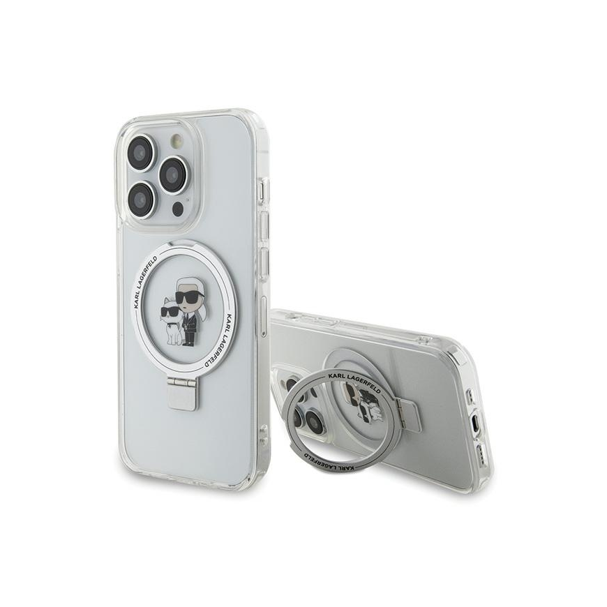 Dėklas Karl Lagerfeld Ring Stand Karl&Choupette MagSafe case for iPhone 13 Pro / 13 - baltas