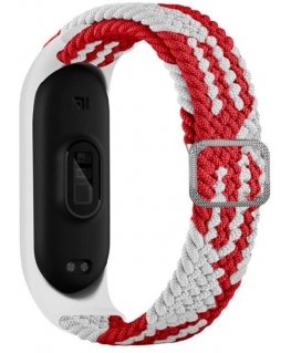 Beline pasek Mi Band 7|6|5 Textile red|white czerwony|biały