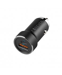 Forever CC-06 PD QC car charger 1x USB-C 1x USB 20W black + USB-