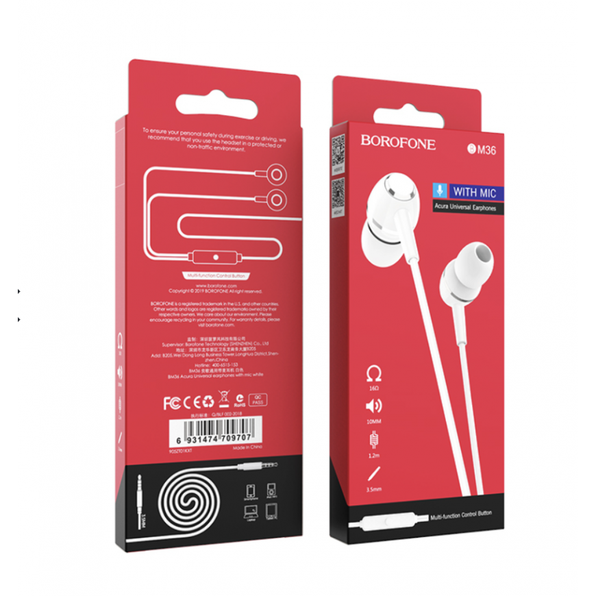 Borofone BM36 headsets with microphone white
