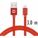 Swissten tekstylny USB/ Lightning 3.0m czerwony Swissten tekstylny USB/ Lightning 3.0m czerwony