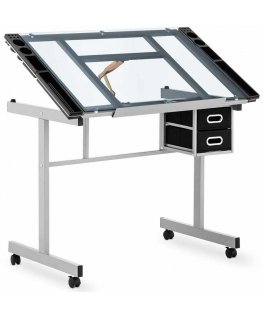 Frommstarck Desk, mobile glass drawing table with drawers for drawing and sketching, 104x60 cm