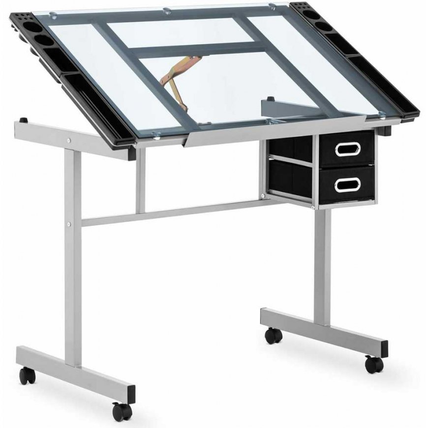 Frommstarck Desk, mobile glass drawing table