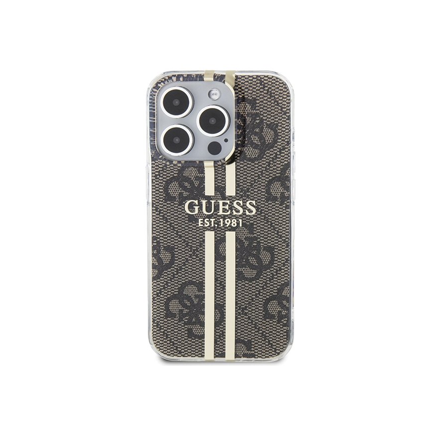 Guess IML 4G Gold Stripe Case for iPhone 15 Pro Brown