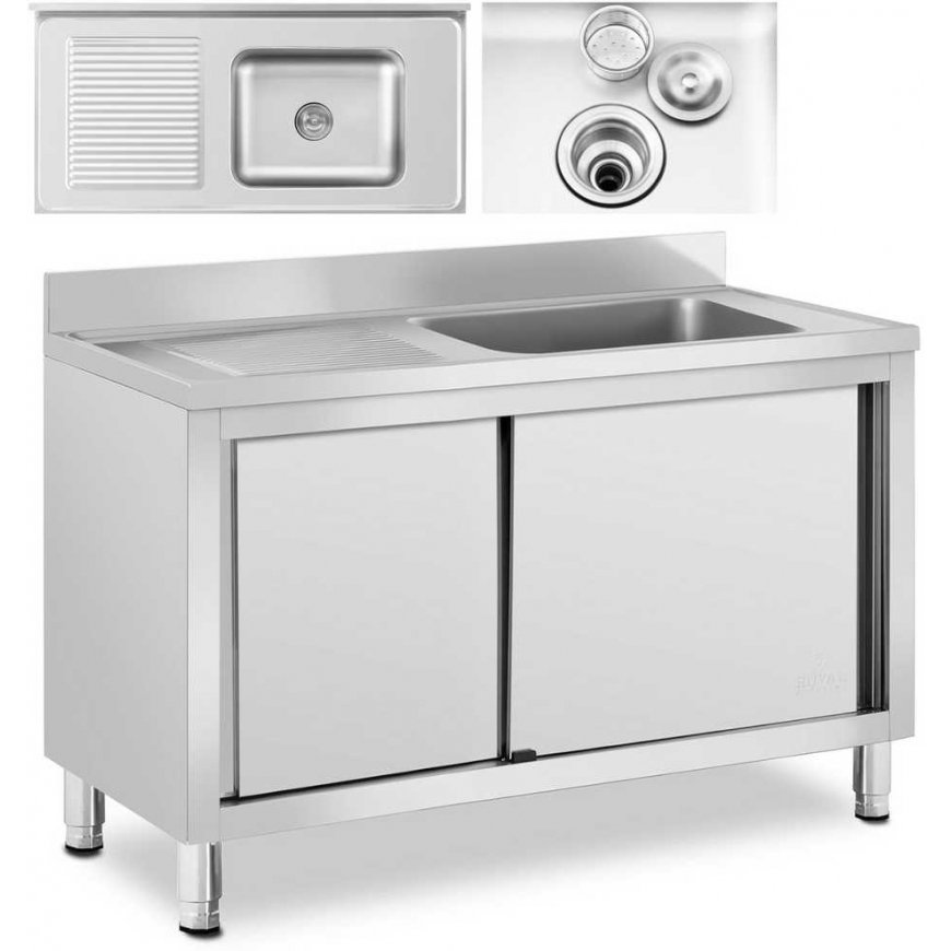 Royal Catering Single bowl sink with sliding door cabinet, right, 120 x 60 x 95 cm